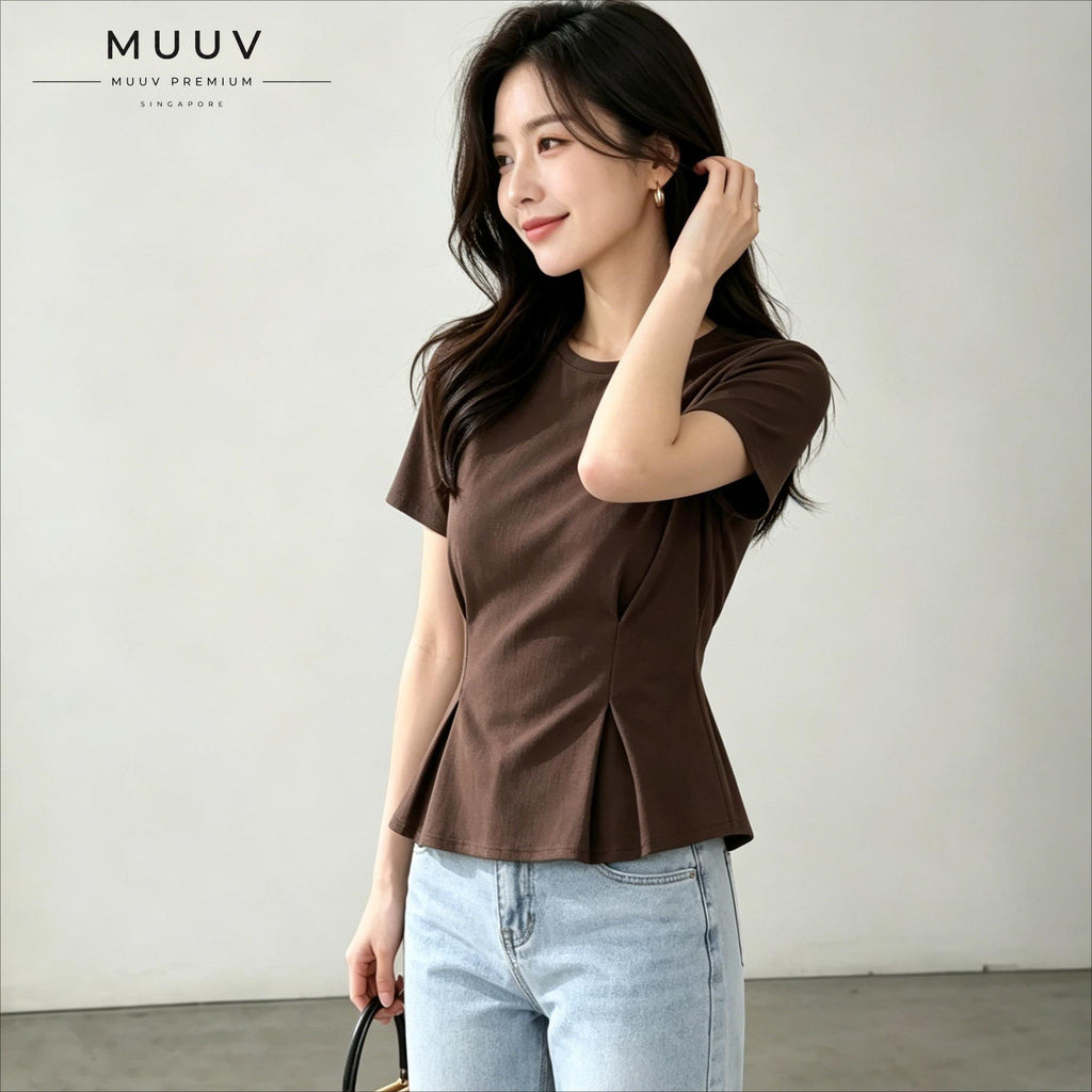 Brown Ribbed Waist Shaping Top