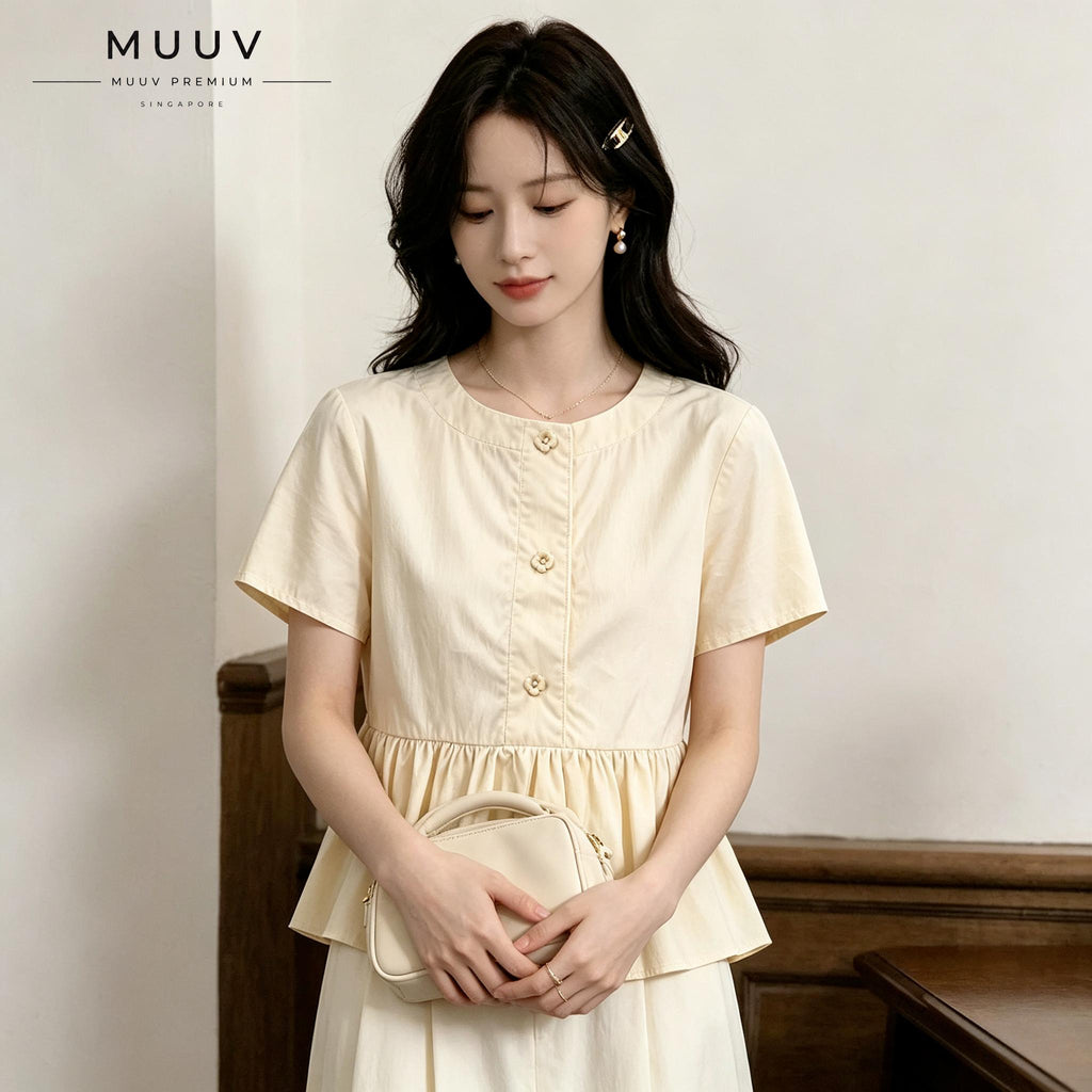 Casual Round Neck Short Sleeve Peplum Blouse Top