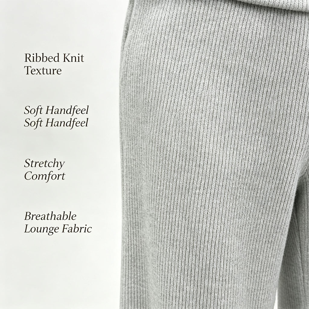 Ribbed Knit Fold Over Waist Flare Leg Pants