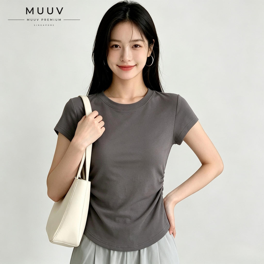 Ruched Round Neck Slim Fit Tee