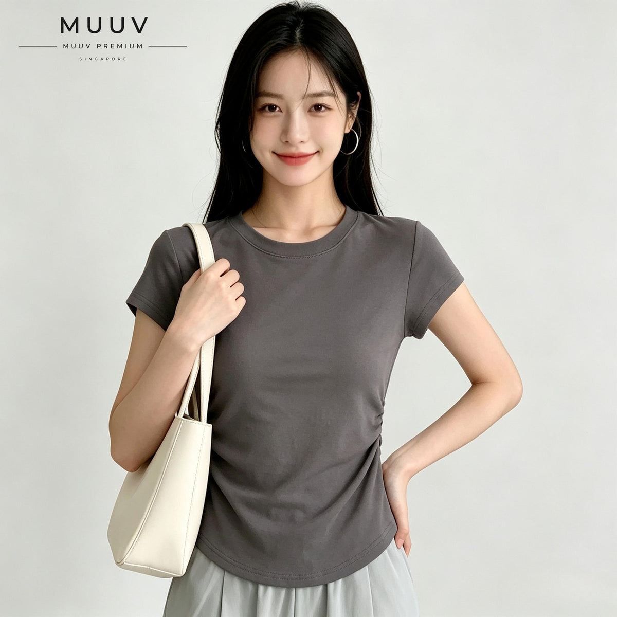 Ruched Round Neck Slim Fit Tee