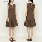 Brown Sleeveless Ruffle Hem Mini A Line Dress