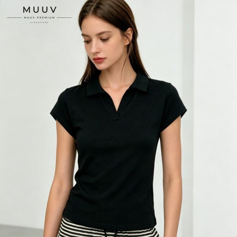 Knitted V Neck Polo Tee Korean Style Slim Short Sleeve Top