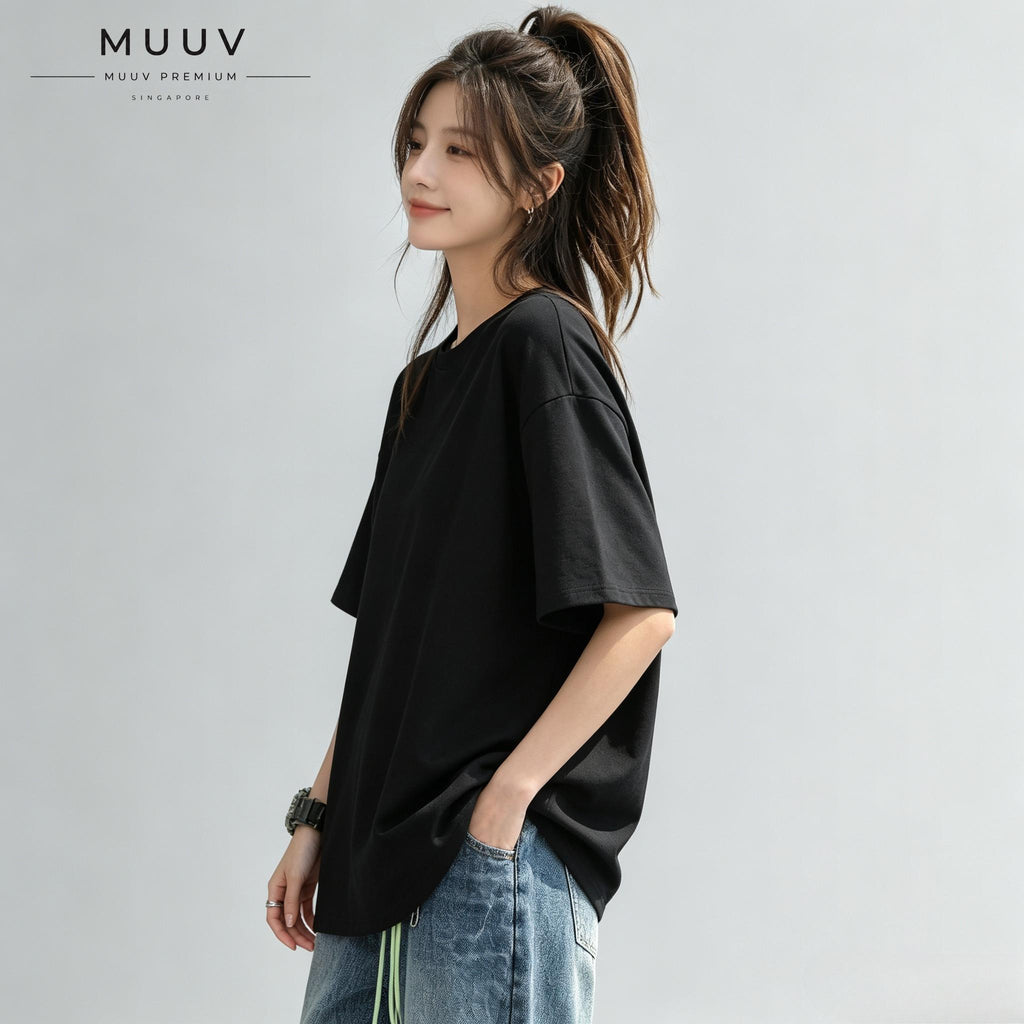 Unisex Oversized Round Neck Solid Cotton Short Sleeve Tee