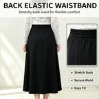 A-Line Solid Black Flared Midi Skirt with Functional Pockets