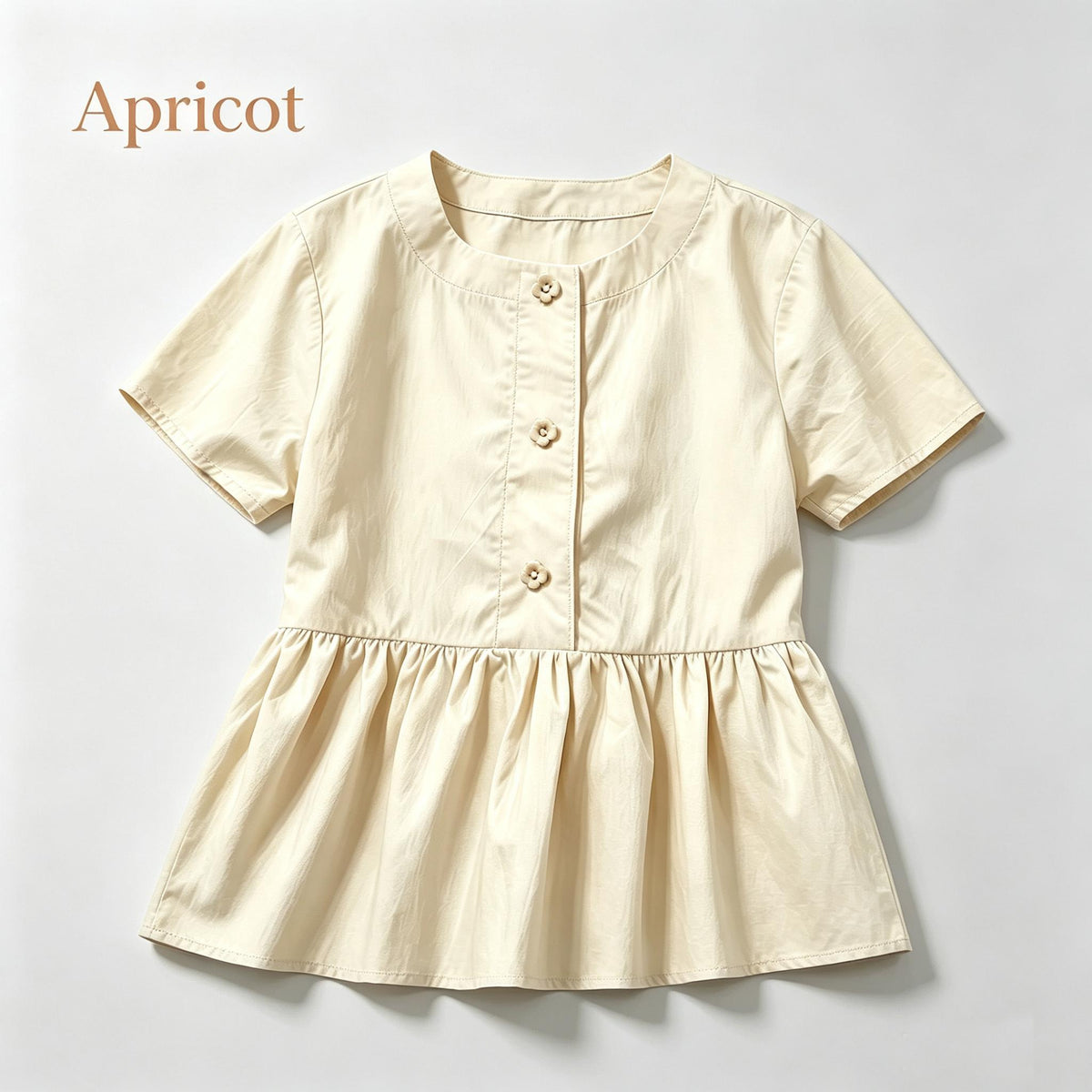 Casual Round Neck Short Sleeve Peplum Blouse Top