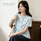Casual Round Neck Short Sleeve Peplum Blouse Top