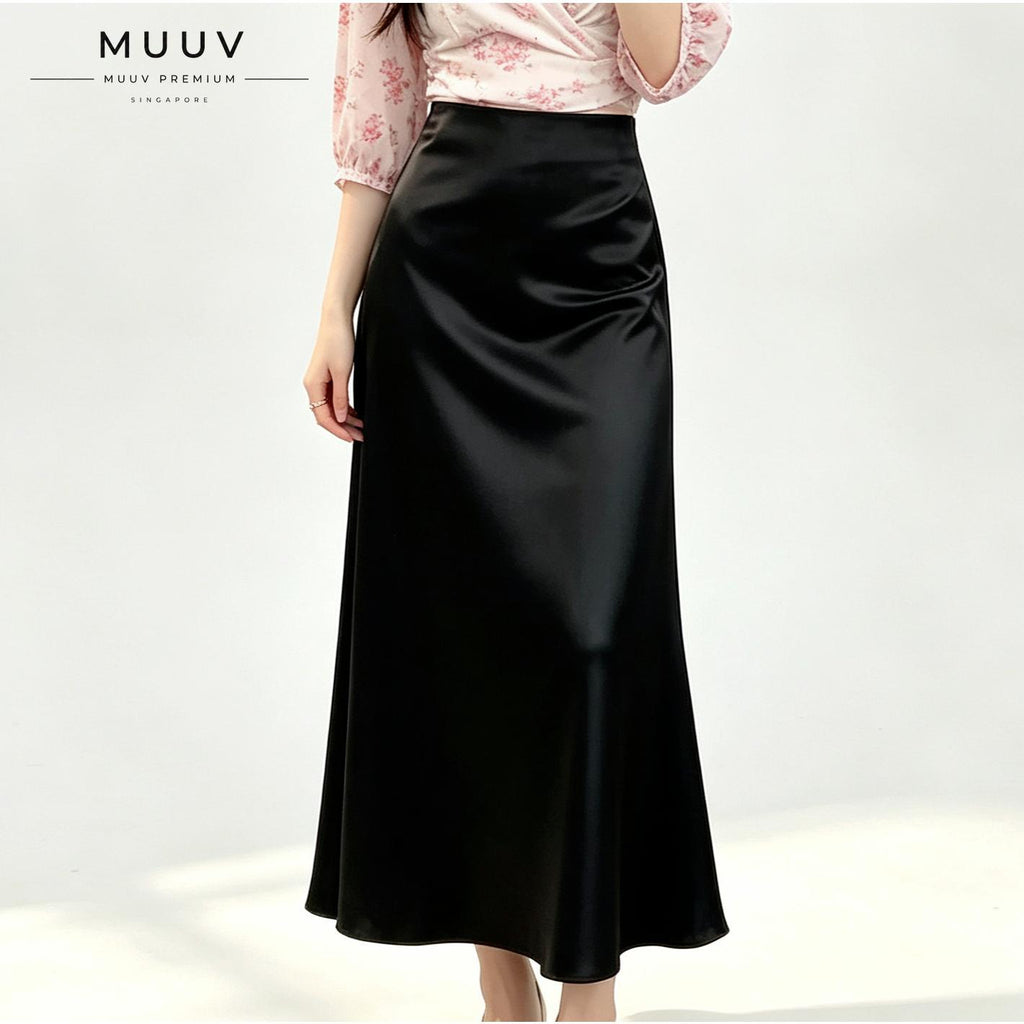 Glossy Silk-Feel Satin Skirt