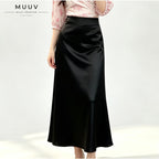 Glossy Silk-Feel Satin Skirt