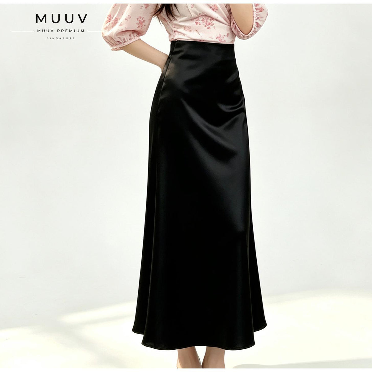 Glossy Silk-Feel Satin Skirt