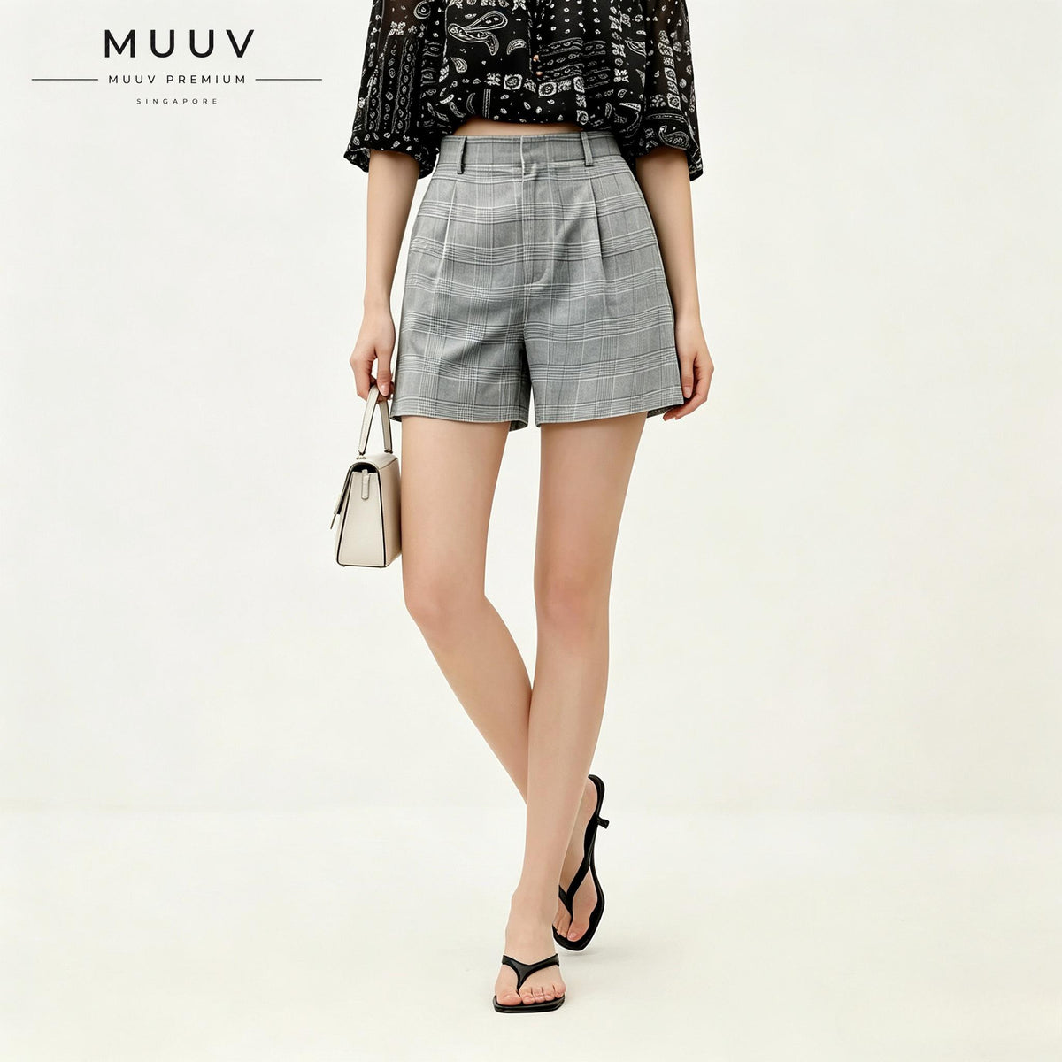 Women Grey Plaid Shorts