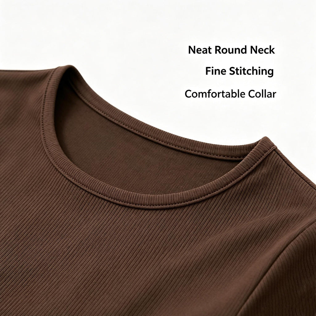 Brown Ribbed Waist Shaping Top