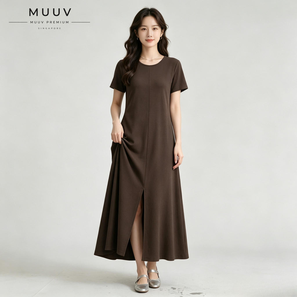 Cotton Maxi Dress Dual Wear V Round Neck A Line Slit Dress With Pockets