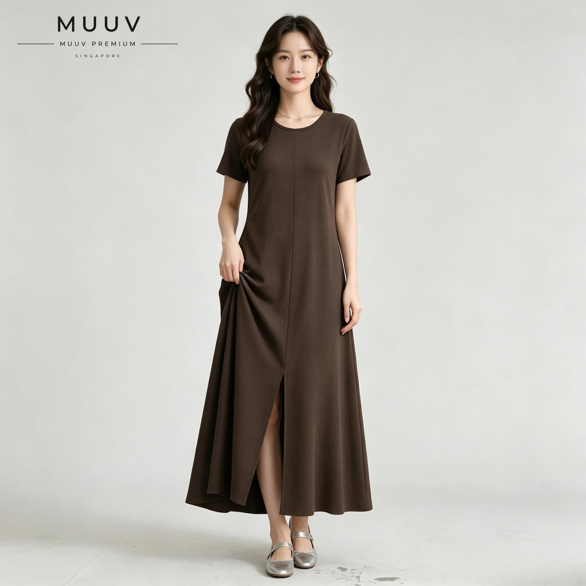 Cotton Maxi Dress Dual Wear V Round Neck A Line Slit Dress With Pockets