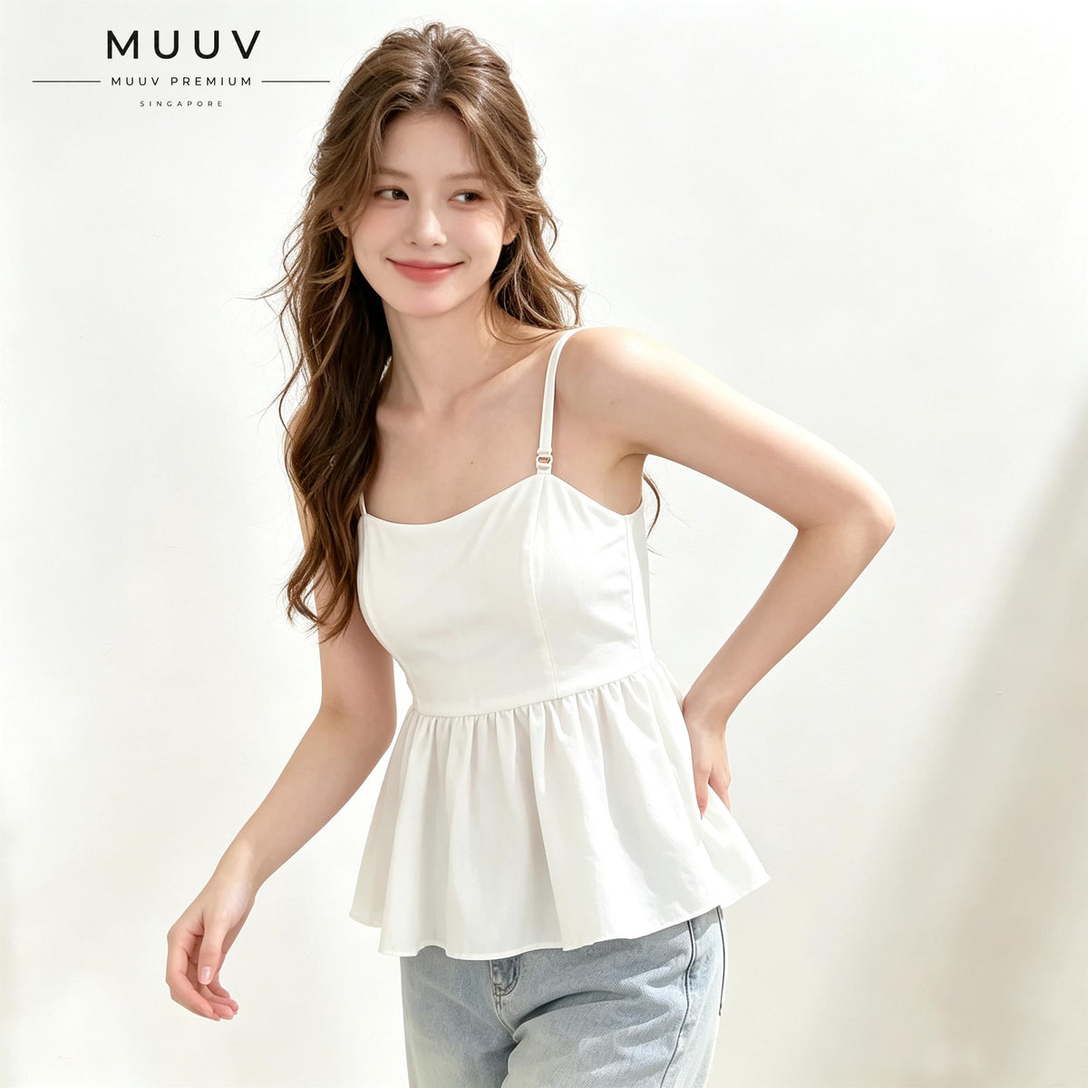Sleeveless Peplum Cami Top Detachable Spaghetti Strap