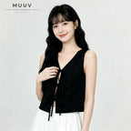 Sleeveless Tie Front Vest V Neck Cropped Top Jacquard Texture Casual Blouse Soft Breathable Fabric New Chinese Style Daily Outfit Summer Fashion Top For Ladies