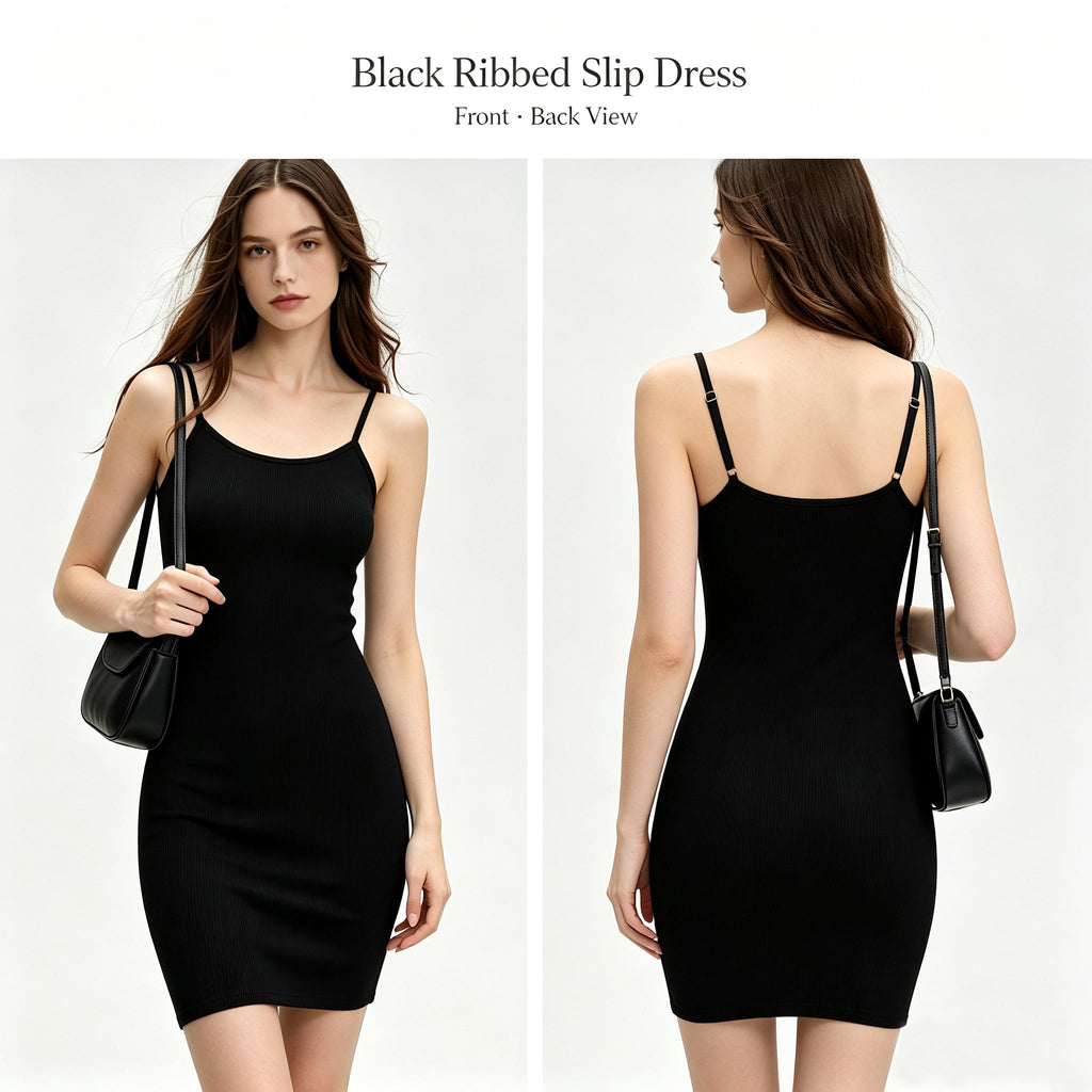 Ribbed Cami Mini Dress Spaghetti Strap Scoop Neck Slim Bodycon Fit Stretchy Soft Knit Fabric Casual Basic Sleeveless Short Dress Summer Daily Club Night Out Wear