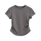 Ruched Round Neck Slim Fit Tee
