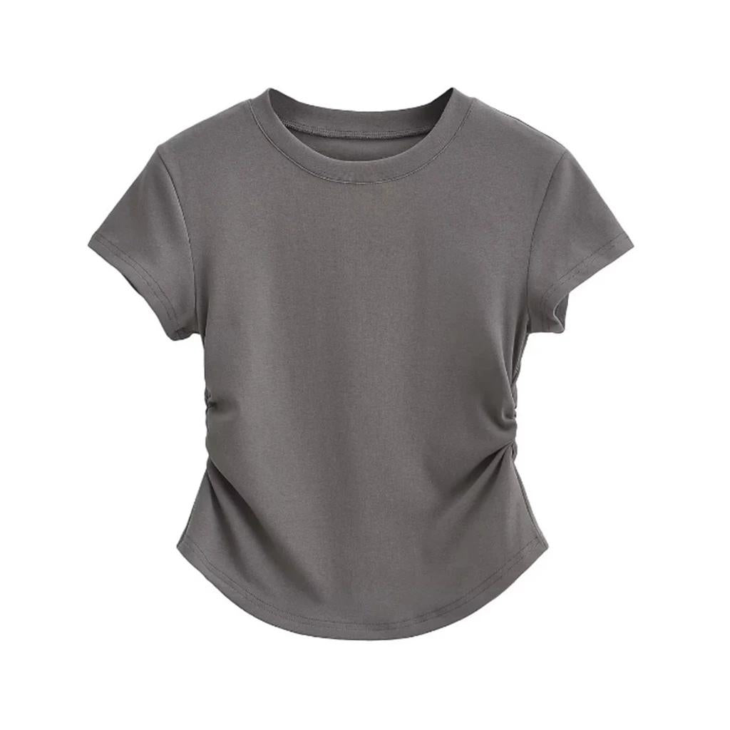 Ruched Round Neck Slim Fit Tee