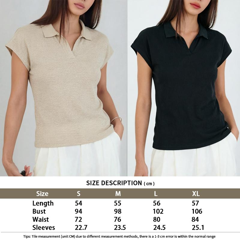 Knitted V Neck Polo Tee Korean Style Slim Short Sleeve Top