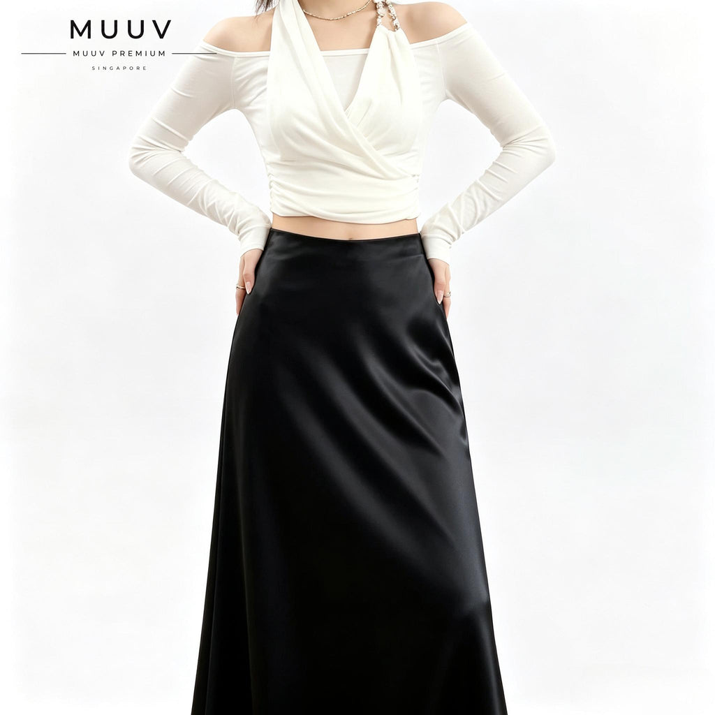 Glossy Silk-Feel Satin Skirt