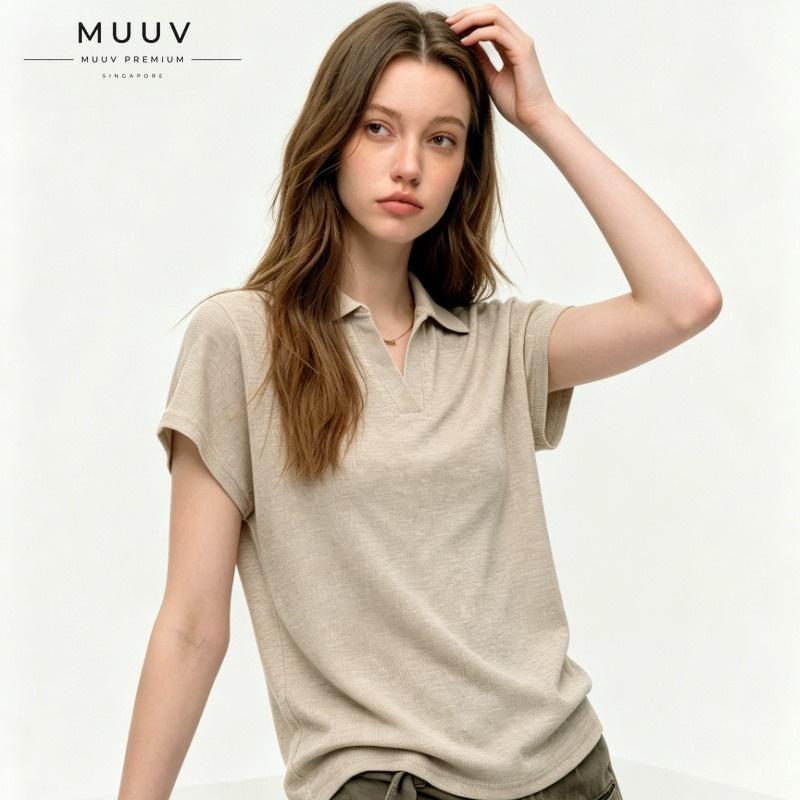Knitted V Neck Polo Tee Korean Style Slim Short Sleeve Top