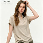 Knitted V Neck Polo Tee Korean Style Slim Short Sleeve Top