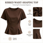 Brown Ribbed Waist Shaping Top