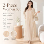 Two Piece Outfit White Hollow Tassel Sleeveless Striped Midi Dress Set