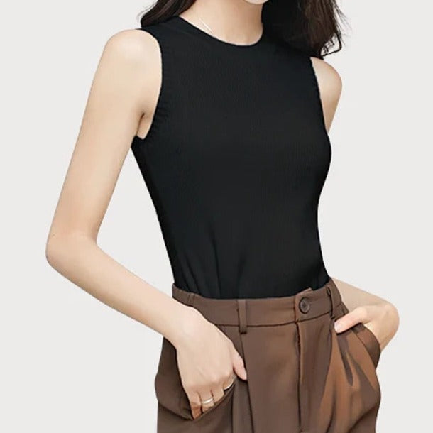 Round Neck Sleeveless Ribbed Top