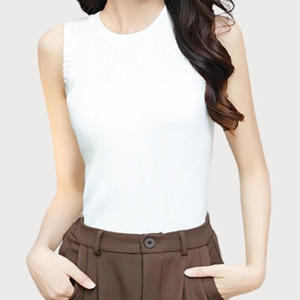 Round Neck Sleeveless Ribbed Top