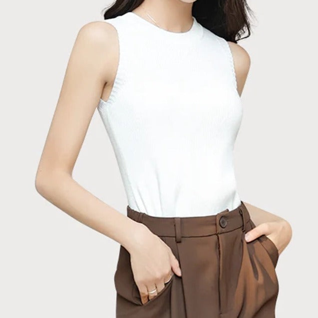 Round Neck Sleeveless Ribbed Top