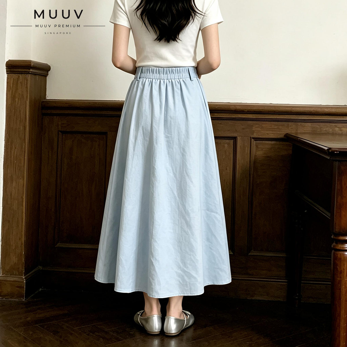 A Line Midi Long Skirt with Side Pockets