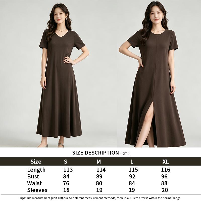 Cotton Maxi Dress Dual Wear V Round Neck A Line Slit Dress With Pockets
