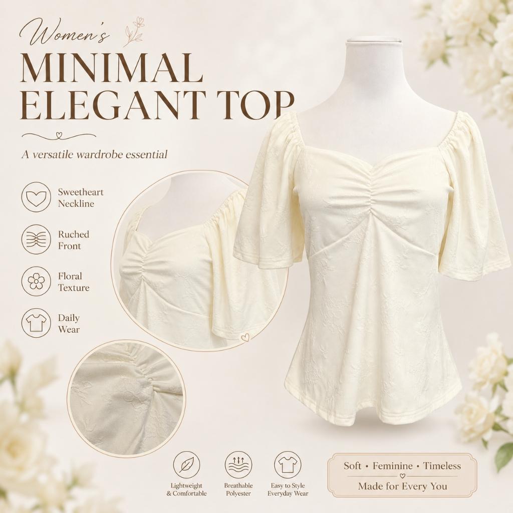 Jacquard Sweetheart Neckline Flutter Sleeve Blouse