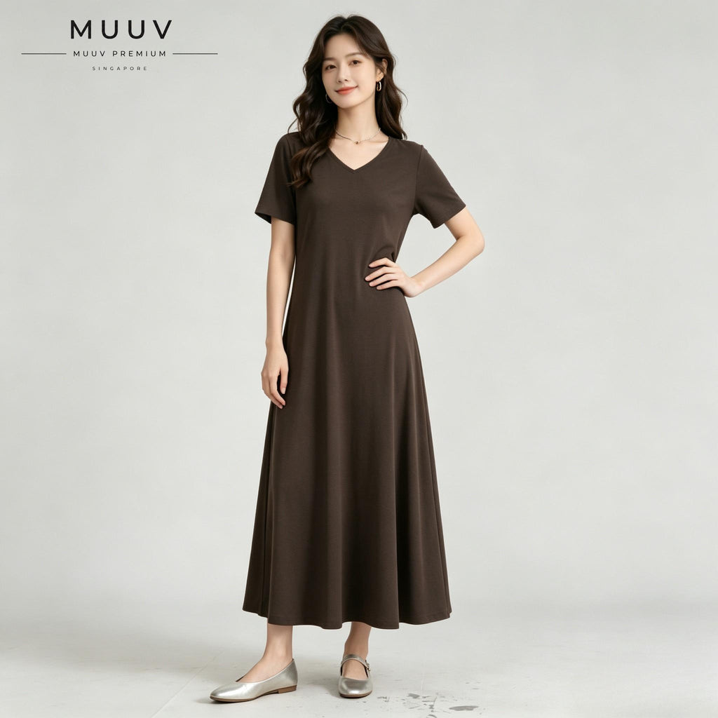 Cotton Maxi Dress Dual Wear V Round Neck A Line Slit Dress With Pockets