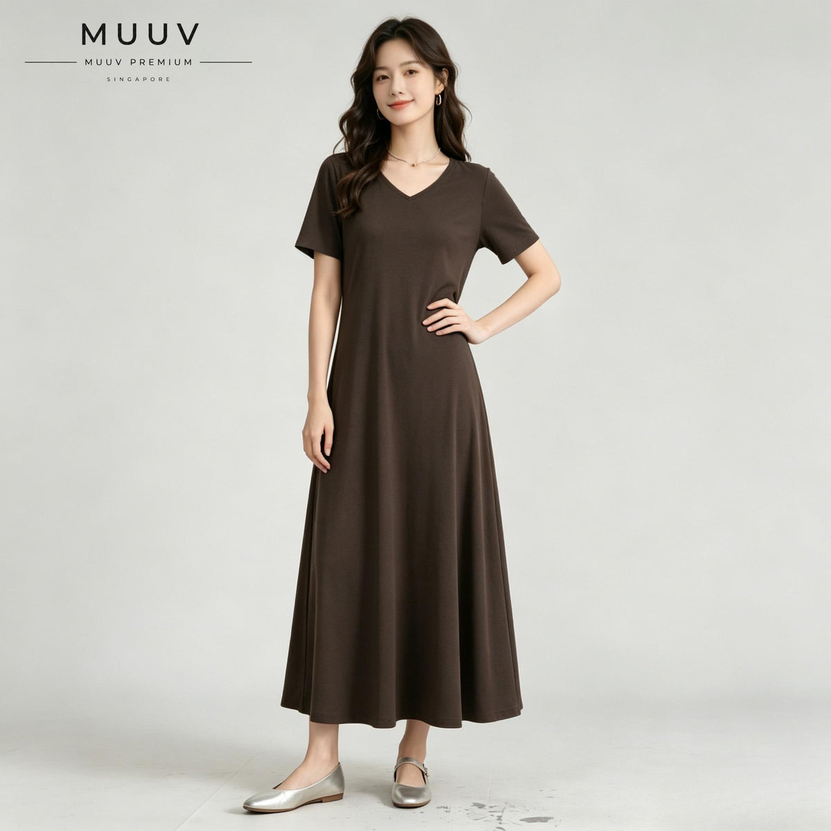 Cotton Maxi Dress Dual Wear V Round Neck A Line Slit Dress With Pockets