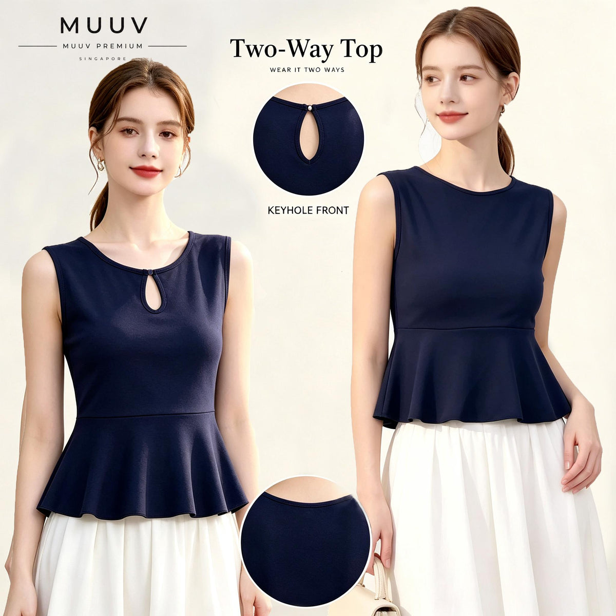 Reversible 2 Way Wear Sleeveless Peplum Top