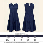Sleeveless A Line Gathered Round Neck Back Keyhole Midi Dress