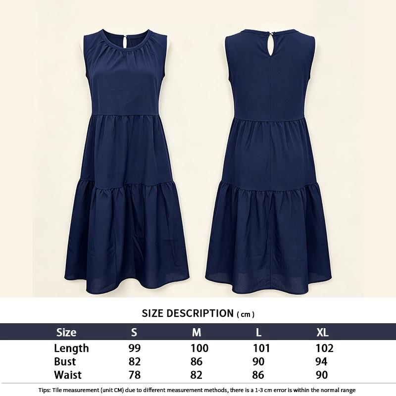 Sleeveless A Line Gathered Round Neck Back Keyhole Midi Dress