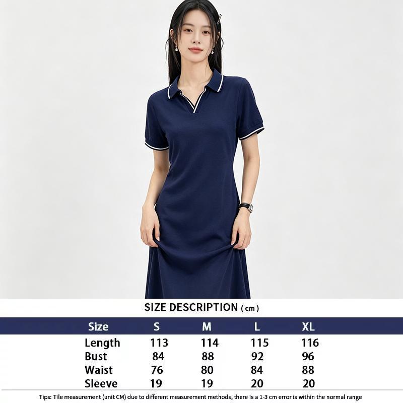 Women V neck Polo Collar Short Sleeved Maxi Dress