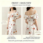 Off Shoulder Spaghetti Strap Floral Midi Dress Ruffle Short Sleeve Flowy A Line Swing Dress Lightweight Chiffon Fabric Summer Vacation Beach Casual Daily Party Weekend Outfit