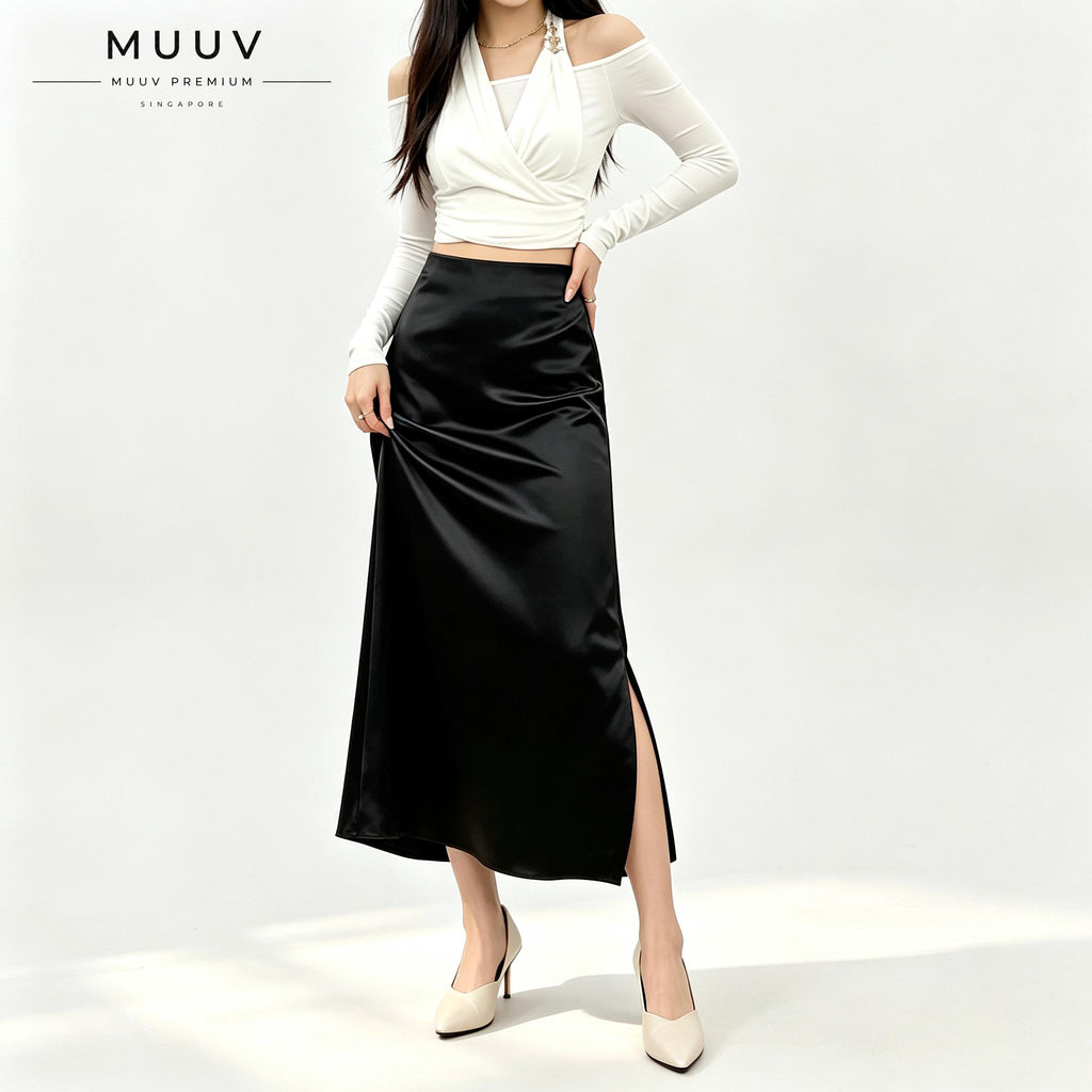 Glossy Silk-Feel Satin Skirt