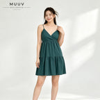 V Neck High Waist Sleeveless Spaghetti Strap Tiered Ruffle Dress