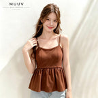 Sleeveless Peplum Cami Top Detachable Spaghetti Strap