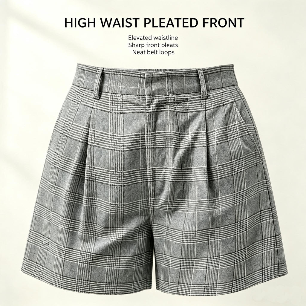 Women Grey Plaid Shorts