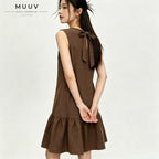 Brown Sleeveless Ruffle Hem Mini A Line Dress