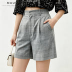 Women Grey Plaid Shorts