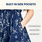 Navy Blue Short Sleeve V Neck Floral Midi Dress
