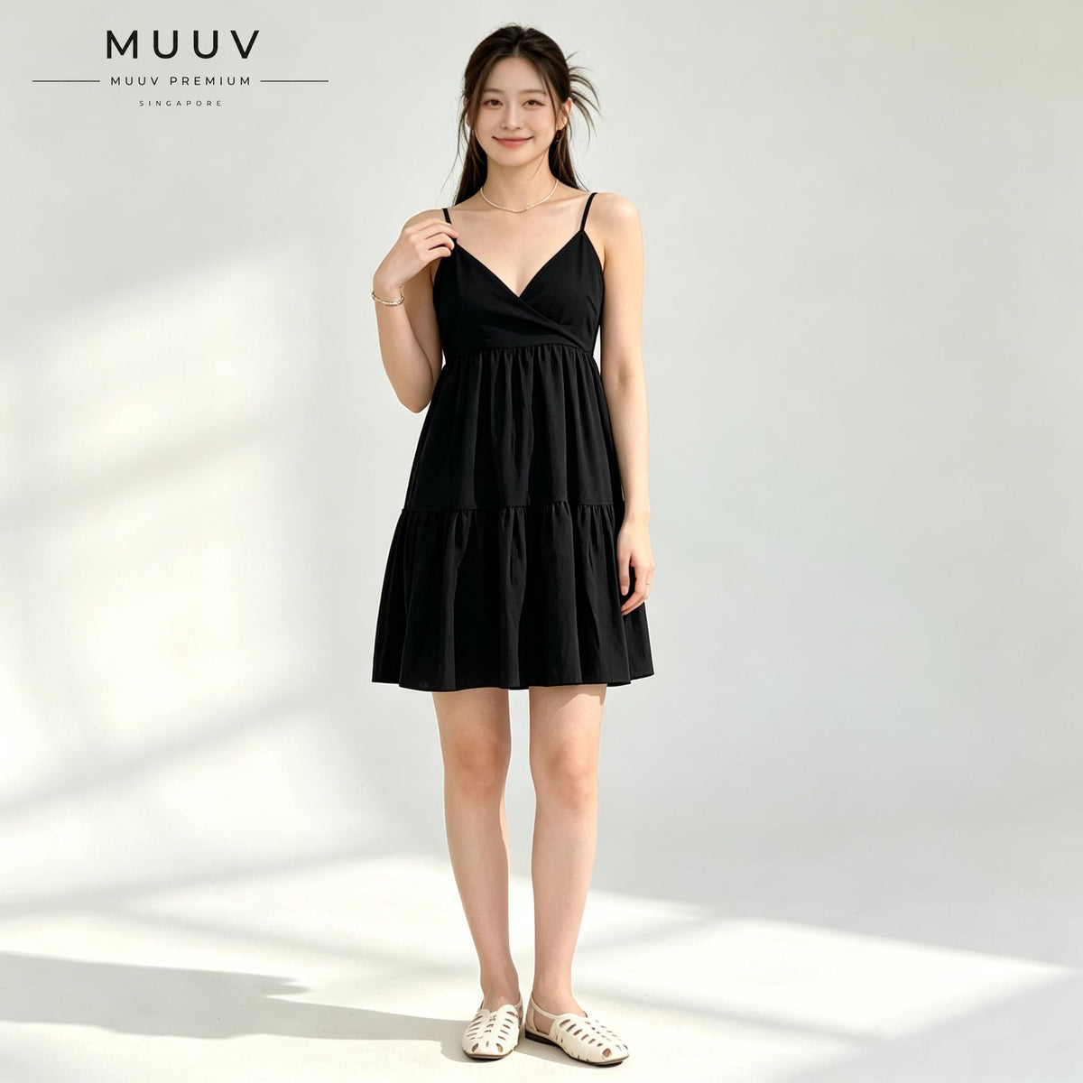 V Neck High Waist Sleeveless Spaghetti Strap Tiered Ruffle Dress